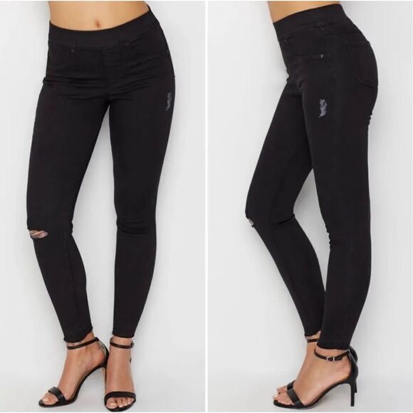 Spanx Womens Blended Distressed Ankle Skinny Pull-On Jeggings Black‎ Size S/P